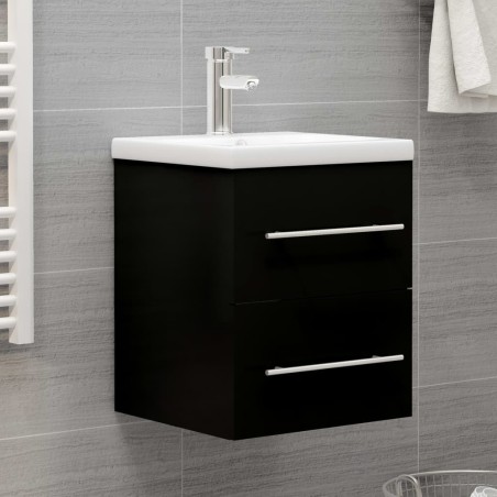 vidaXL Armario para lavabo madera contrachapada negro 41x38,5x48 cm