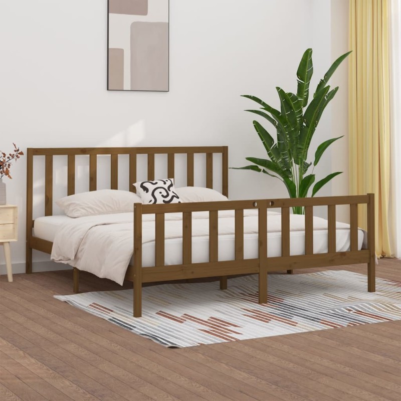 vidaXL Estructura de cama madera maciza marrón miel 200x200 cm