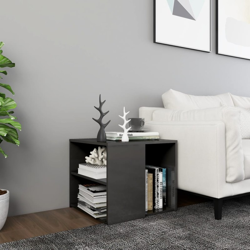 vidaXL Mesa auxiliar madera contrachapada gris brillante 50x50x45 cm