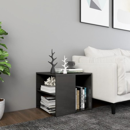 vidaXL Mesa auxiliar madera contrachapada gris brillante 50x50x45 cm