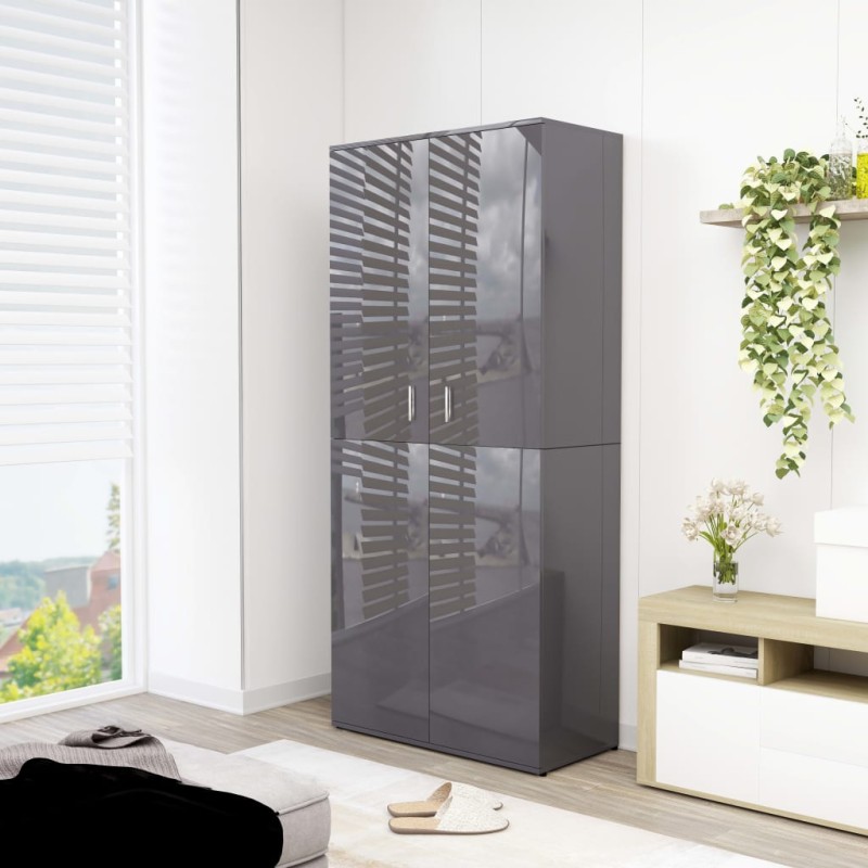 vidaXL Mueble zapatero contrachapada gris brillo 80x39x178 cm vidaXL Mueble zapatero contrachapada gris brillo 80x39x178 cm