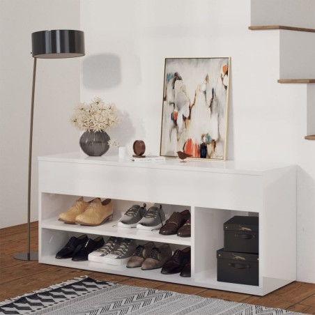 vidaXL Banco zapatero contrachapado blanco brillante 105x30x45 cm
