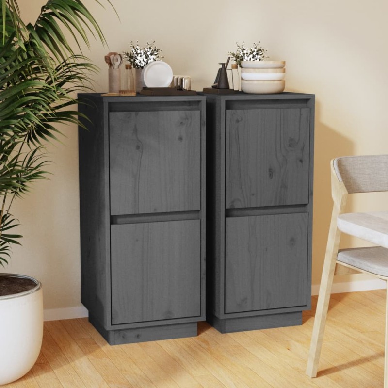 vidaXL Aparador 2 uds madera maciza de pino gris 31,5x34x75 cm