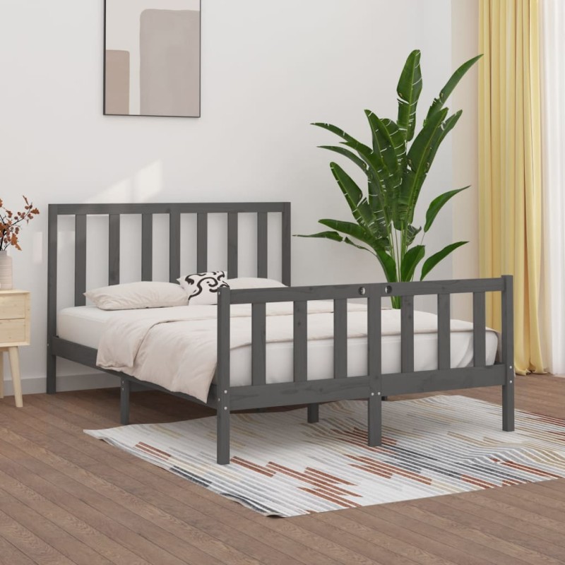 vidaXL Estructura de cama madera maciza gris King Size 150x200 cm vidaXL Estructura de cama madera maciza gris King Size 150x200 cm