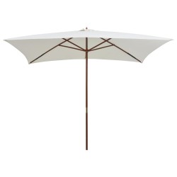 vidaXL Sombrilla con palo de madera 200x300 cm blanco crema