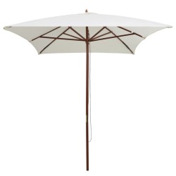vidaXL Sombrilla con palo de madera 200x300 cm blanco crema