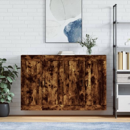 vidaXL Armarios de pared 2 uds madera de ingeniería roble ahumado