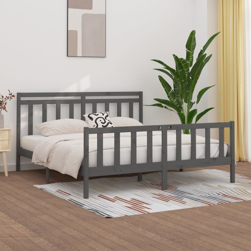 vidaXL Estructura de cama de madera maciza de pino gris 200x200 cm vidaXL Estructura de cama de madera maciza de pino gris 200x200 cm