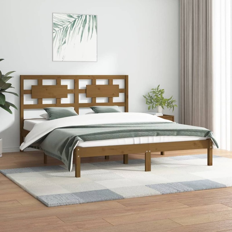 vidaXL Estructura de cama madera de pino marrón miel King 150x200 cm vidaXL Estructura de cama madera de pino marrón miel King 150x200 cm