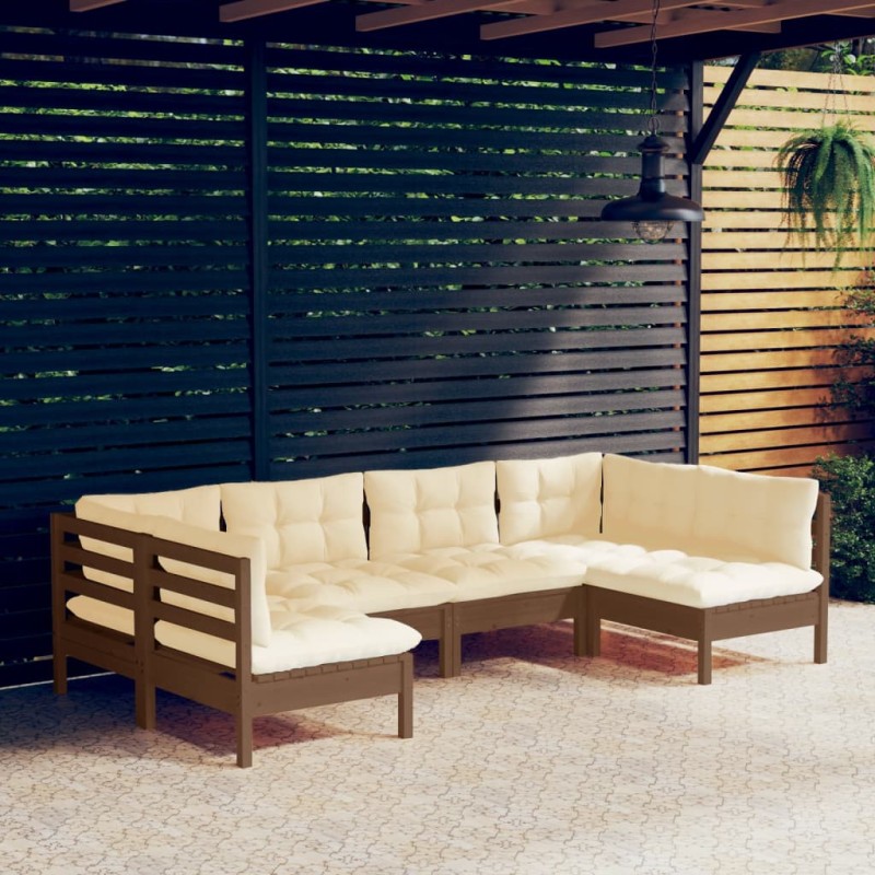 vidaXL Muebles de jardín 6 pzas y cojines madera de pino marrón miel vidaXL Muebles de jardín 6 pzas y cojines madera de pino marrón miel