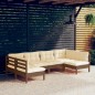 vidaXL Muebles de jardín 6 pzas y cojines madera de pino marrón miel vidaXL Muebles de jardín 6 pzas y cojines madera de pino marrón miel