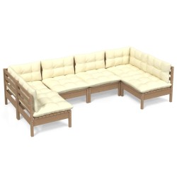 vidaXL Muebles de jardín 6 pzas y cojines madera de pino marrón miel