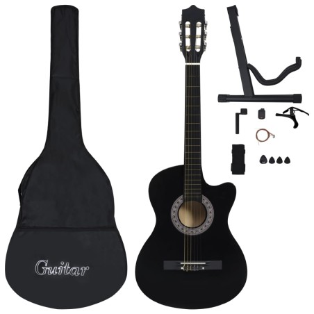 vidaXL Set de guitarra clásica occidental 12 pzas 6 cuerdas negra 38"