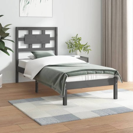 vidaXL Estructura de cama madera maciza de pino gris 90x200 cm