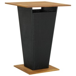 vidaXL Mesa alta ratán sintético y madera de acacia negro 80x80x110 cm