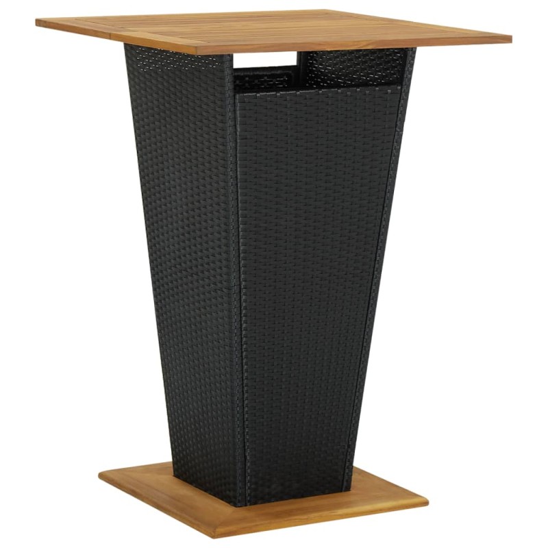 vidaXL Mesa alta ratán sintético y madera de acacia negro 80x80x110 cm
