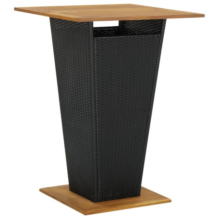 vidaXL Mesa alta ratán sintético y madera de acacia negro 80x80x110 cm