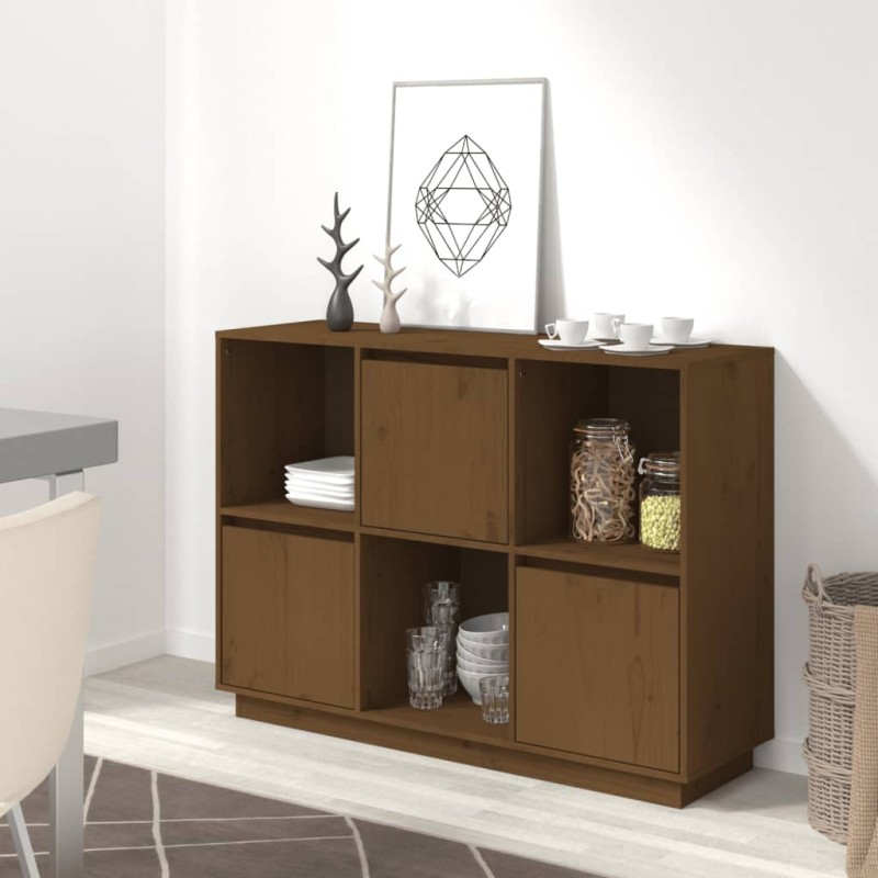 vidaXL Aparador de madera maciza de pino marrón miel 110,35x35x80 cm vidaXL Aparador de madera maciza de pino marrón miel 110,35x35x80 cm