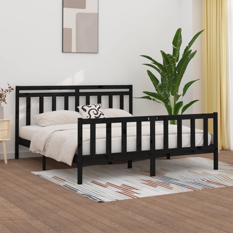 vidaXL Estructura de cama de madera maciza de pino negra 200x200 cm vidaXL Estructura de cama de madera maciza de pino negra 200x200 cm