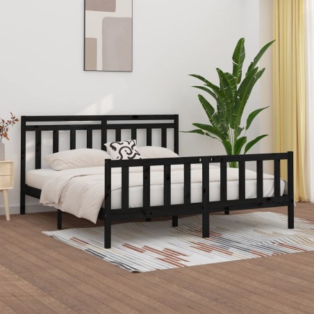 vidaXL Estructura de cama de madera maciza de pino negra 200x200 cm