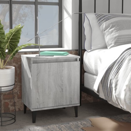 vidaXL Mesitas de noche 2 uds patas de metal gris Sonoma 40x30x50 cm