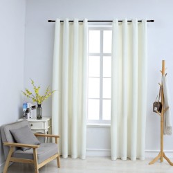 vidaXL Cortinas opacas con anillas 2 pzas terciopelo crema 140x245 cm