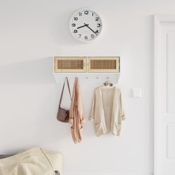 vidaXL Perchero de pared madera contrachapada blanco y ratán natural