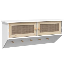 vidaXL Perchero de pared madera contrachapada blanco y ratán natural