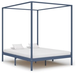 vidaXL Cama con dosel de madera maciza de pino gris 180x200 cm