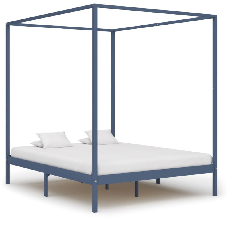 vidaXL Cama con dosel de madera maciza de pino gris 180x200 cm vidaXL Cama con dosel de madera maciza de pino gris 180x200 cm