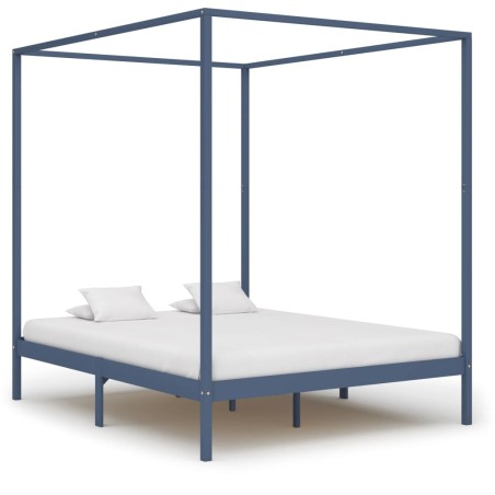 vidaXL Cama con dosel de madera maciza de pino gris 180x200 cm