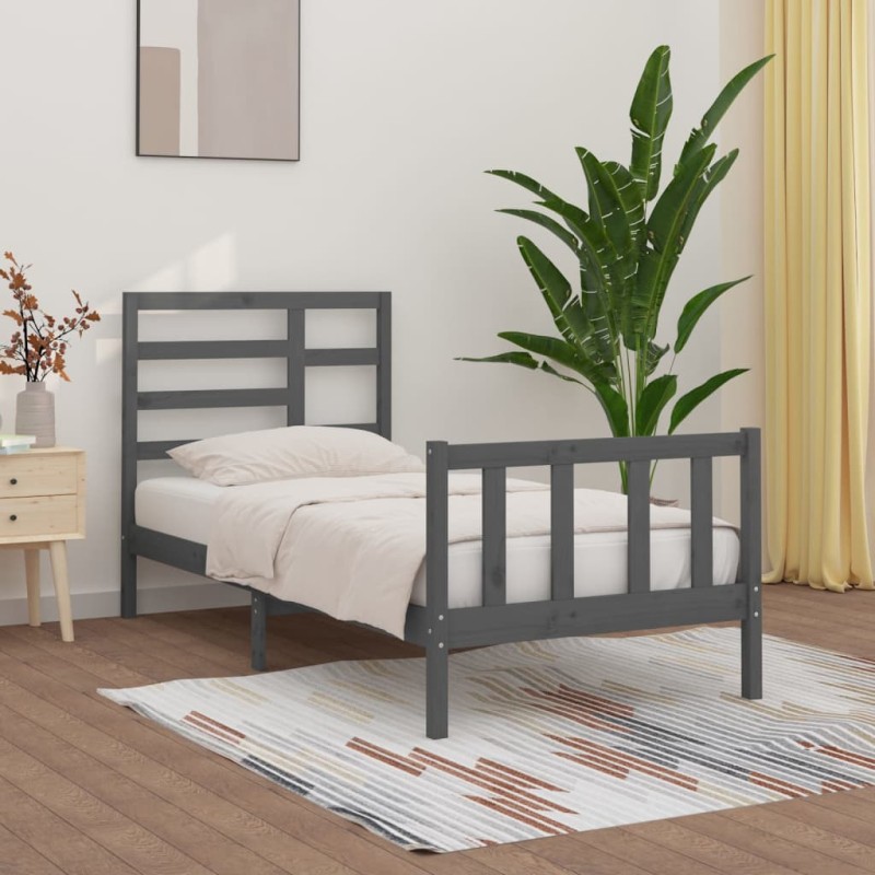vidaXL Estructura de cama madera maciza de pino gris 100x200 cm vidaXL Estructura de cama madera maciza de pino gris 100x200 cm