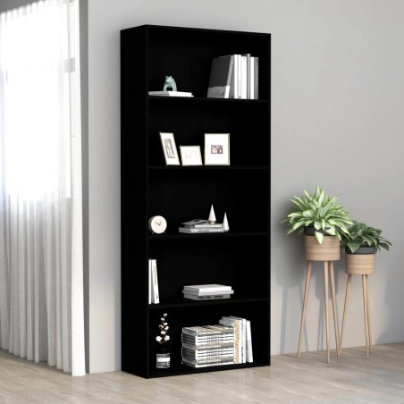 vidaXL Estantería de 5 niveles madera contrachapada negra 80x30x189 cm