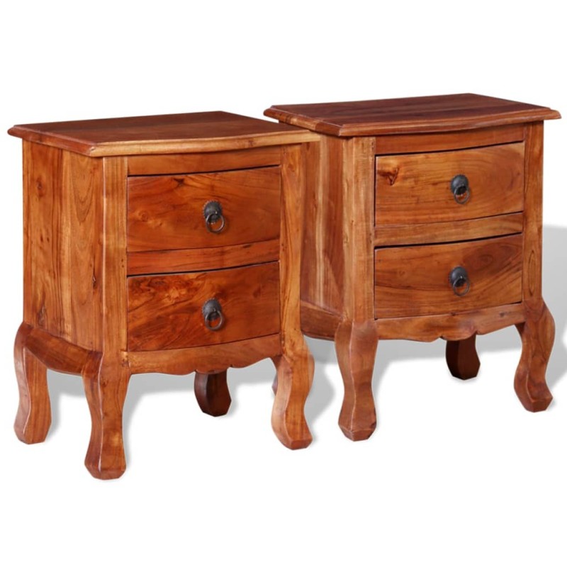 vidaXL Mesitas de noche con cajones 2 uds madera maciza de acacia vidaXL Mesitas de noche con cajones 2 uds madera maciza de acacia