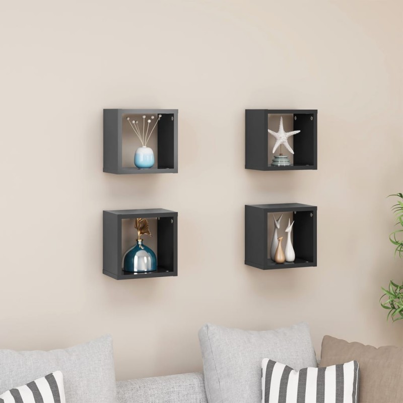 vidaXL Estantes cubo de pared 4 unidades gris 22x15x22 cm vidaXL Estantes cubo de pared 4 unidades gris 22x15x22 cm