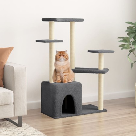 vidaXL Rascador para gatos con postes de sisal gris oscuro 107,5 cm