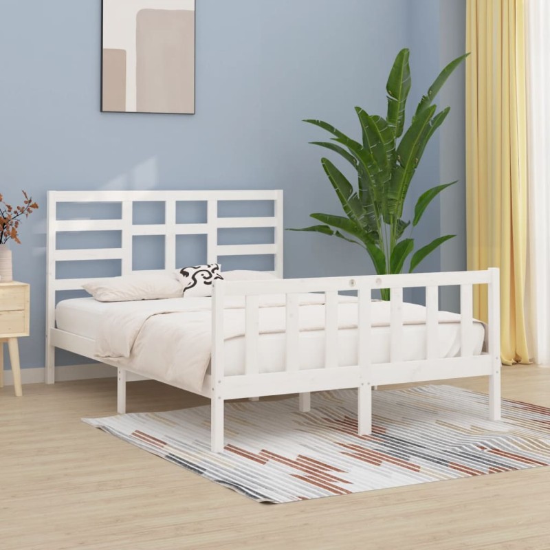 vidaXL Estructura de cama de madera maciza de pino blanco 160x200 cm vidaXL Estructura de cama de madera maciza de pino blanco 160x200 cm