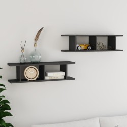 vidaXL Estantes de pared 2 uds contrachapada gris brillo 75x18x20 cm