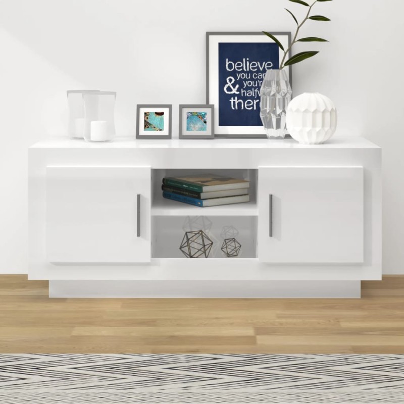 vidaXL Mueble de TV madera contrachapada blanco brillo 102x35x45 cm vidaXL Mueble de TV madera contrachapada blanco brillo 102x35x45 cm