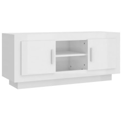 vidaXL Mueble de TV madera contrachapada blanco brillo 102x35x45 cm