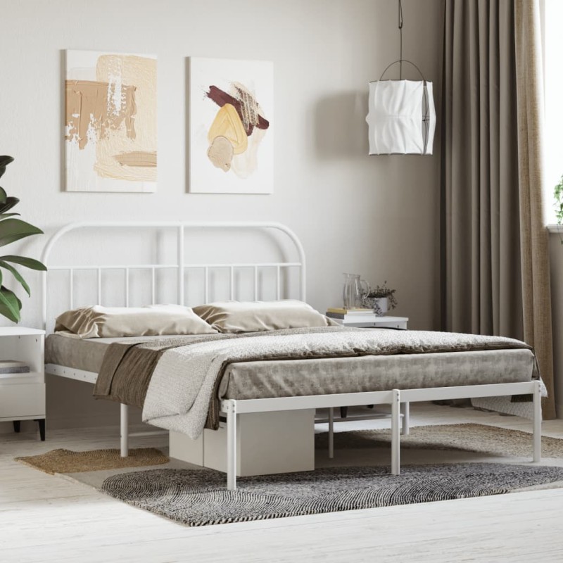 vidaXL Estructura de cama con cabecero metal blanca 140x200 cm vidaXL Estructura de cama con cabecero metal blanca 140x200 cm