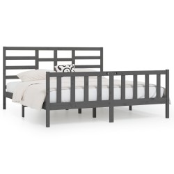 vidaXL Estructura de cama de madera maciza gris Super King 180x200 cm