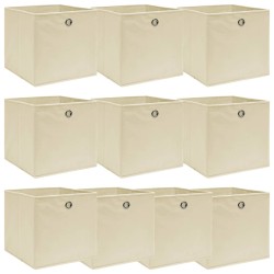 vidaXL Cajas de almacenaje 10 uds tela crema 32x32x32 cm