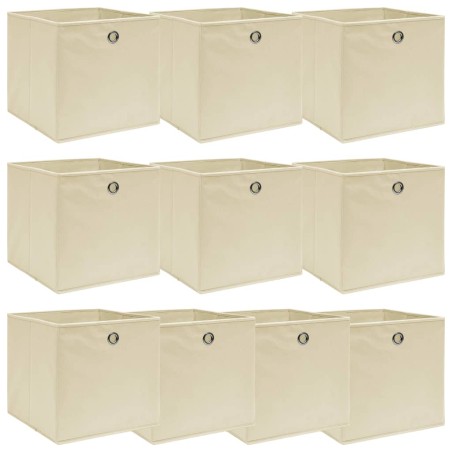 vidaXL Cajas de almacenaje 10 uds tela crema 32x32x32 cm