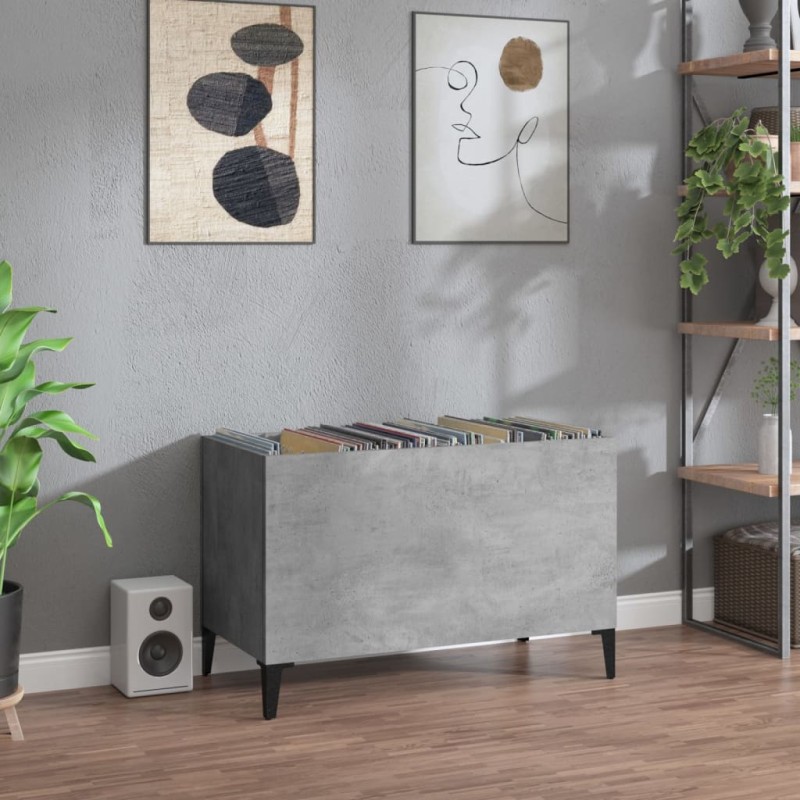 vidaXL Mueble discos madera contrachapada gris hormigón 74,5x38x48 cm