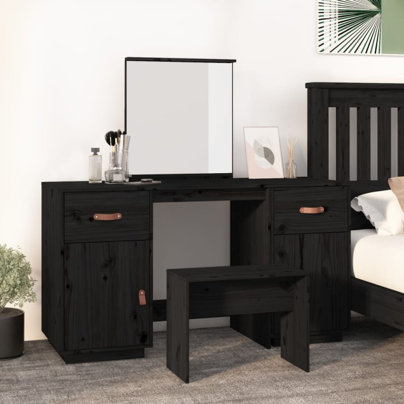 vidaXL Tocador con espejo madera maciza de pino negro vidaXL Tocador con espejo madera maciza de pino negro