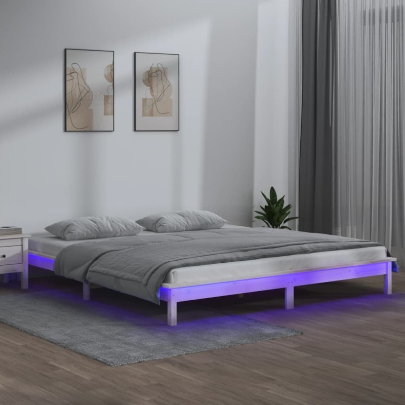 vidaXL Estructura de cama con LED madera maciza blanca 160x200 cm vidaXL Estructura de cama con LED madera maciza blanca 160x200 cm