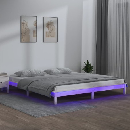 vidaXL Estructura de cama con LED madera maciza blanca 160x200 cm