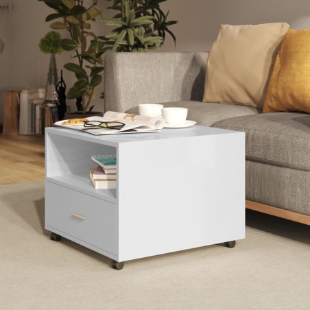 vidaXL Mesa de centro madera contrachapada blanco brillo 55x55x40 cm 