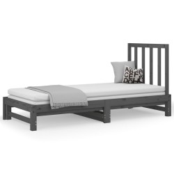vidaXL Sofá cama extraíble madera maciza de pino gris 2x(90x190) cm
